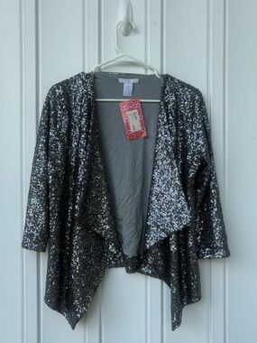 Hot Mama Design History Gunmetal Sequin Open Cardigan Size M